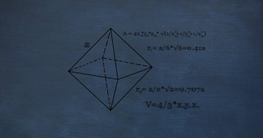 Mavi arkaplan üzerinde matematiksel veri işleme resmi. Küresel bilim, bilgisayar ve veri işleme kavramı dijital olarak oluşturulmuş görüntü.