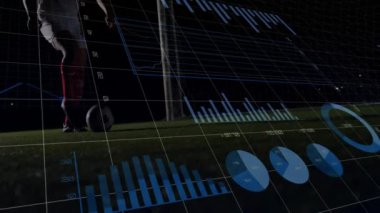 Futbol topunu tekmelemek, finansal veri tablolarında oynamak ve animasyon grafikleri çizmek. İş, başarı, strateji, performans, spor, büyüme