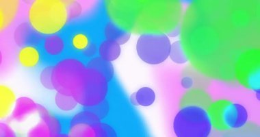 Mor arkaplanda hareket eden parlak ışık lekelerinin canlandırması. Renk, şekil, ışık ve hareket konsepti, dijital olarak oluşturulmuş video.