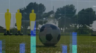 Sahada antrenman yapan futbolcuların dünya haritası ve çizelgesi. spor, küreselleşme, istatistik, eğitim, takım çalışması, veri