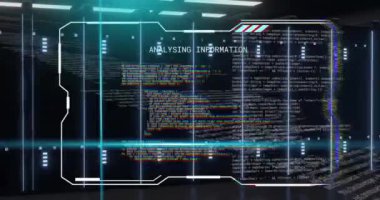 Bilgisayar sunucuları üzerinde dijital veri işleme animasyonu. Küresel bağlantılar, hesaplama ve veri işleme kavramı, dijital olarak oluşturulmuş video.