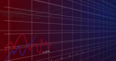 Finansal veriler ve borsa eğilimleri kırmızı ve mavi grafikli animasyonlar. Maliye, yatırım, analiz, ekonomi, ticaret, tablolar