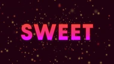 Koyu arkaplanda parlayan parçacıklar üzerinde tatlı metin animasyonu. hareket, dijital, soyut, ışıltı, ışık, neon