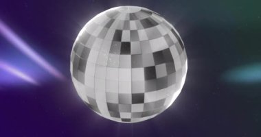 Işık gölgelerinin üzerinde disko topu animasyonu. Parti ve dijital arayüz kavramı, dijital olarak oluşturulmuş video.