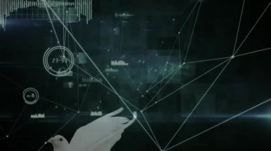 Dijital ağ ve veri canlandırma animasyonu uçuşan kuş üzerinde. Teknoloji, bağlantı, fütüristik, soyut, bilgi, gökyüzü