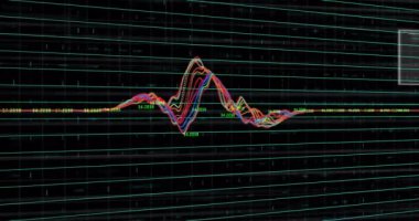 Dijital ekranlar üzerinden veri işleme ve diyagramın animasyonu. Teknoloji ve dijital arayüz kavramı, dijital olarak oluşturulmuş video.