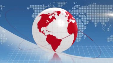 Dünya haritası üzerinde kırmızı çizgileri olan dönen bir dünya. global, digital, rotasyon, motion, earth, international