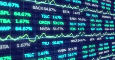 Dijital ekran üzerinden borsa verileri ve finansal eğilimler. Maliye, ekonomi, yatırım, hisse senedi, ticaret, analitik