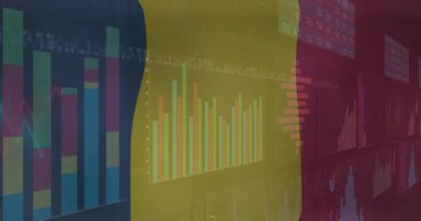 Finansal veri grafikleri üzerinde renkli çubuk ve çizgi çizelgeleri. Maliye, analitik, grafik, ekonomi, pazarlama, rapor