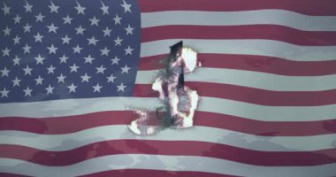 Üzerinde soyut şekiller olan Amerikan bayrağı, üzerinde animasyon oluşturur. Vatanseverlik, ABD, yıldızlar ve çizgiler, kırmızı, beyaz, mavi