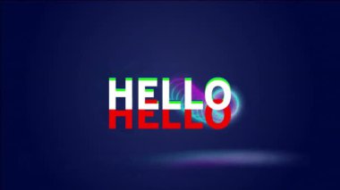 Koyu arkaplan üzerine renkli hata efektli Hello metin animasyonu. Tipografi, dijital, grafik, tasarım, fütüristik, canlı