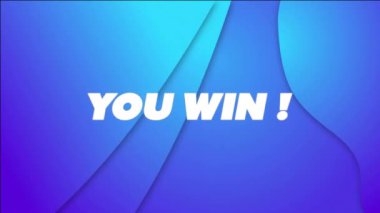 Sen kazandın! Mavi ve mor soyut arkaplan üzerinde metin animasyonu. Kutlama, zafer, başarı, başarı, canlı, renkli