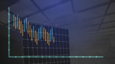 Finansal veri haritası güneş paneli arka planında. Yenilenebilir enerji, finans, teknoloji, sürdürülebilirlik, yatırım