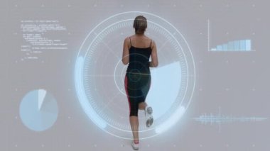 Form verisi ve ilerleme çizelgesi olan koşan kadın animasyon yapar. teknoloji, egzersiz, sağlık, koşu, egzersiz, izleme