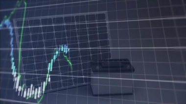 Finansal grafik geçmişi üzerinden borsa verileri ve büyüme yüzdesi animasyonu. Finans, analitik, yatırım, grafik, ekonomi, iş