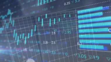 Finansal veriler ve borsa analizleri dijital şebeke arka planında. Finans, analitik, grafik, büyüme, ekonomi, yatırım