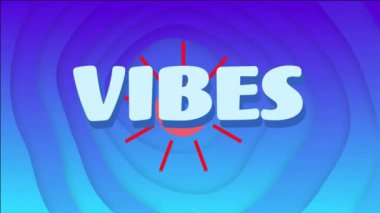 VIBES metin animasyonu mavi ve mor gradyan arkaplan üzerinde. Tipografi, renkli, canlı, fütürist, modern, soyut