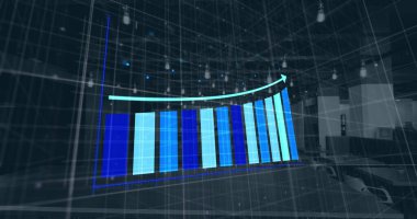 Dijital türbin üzerinden finansal veri işleme görüntüsü. Küresel bağlantılar veri işleme ve dijital arayüz konsepti dijital olarak oluşturulmuş resim.