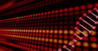 Kırmızı ve beyaz LED ışıklar desenler oluşturuyor, dijital ekran animasyonu. Teknoloji, fütüristik, modern, parıldayan, aydınlatma, elektronik