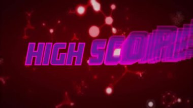 Kırmızı moleküler yapı üzerinde yüksek puanlı metin animasyonu. dijital, veri, fütüristik, soyut, dinamik, kalıp