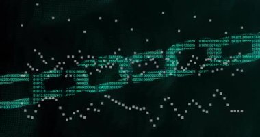 DNA dizisi ve ikili kodlama, bilimsel veri işleme animasyonu. Genetik, biyoteknoloji, veri analizi, biyoenformatik, moleküler biyoloji, DNA dizisi