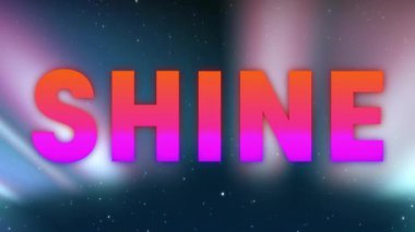 Yıldızlı gece arkaplanının üzerine parlak metin animasyonu. Göksel, parıldayan, tipografi, kozmik, yıldızlar, parıldayan