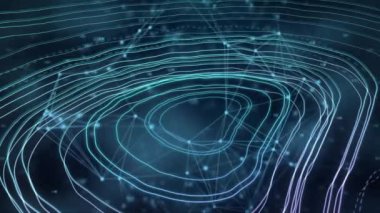 Veri noktaları ve çizgileri olan dijital dünya, küresel ağ animasyonu. Ağ, bağlantı, teknoloji, iletişim, internet, fütürist