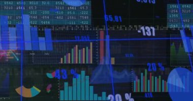 Çeşitli grafik ve grafikler üzerinde finansal veriler ve analitik animasyonlar. Finans, konsol, istatistik, ölçüler, raporlar, ekonomi