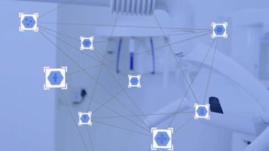 Tıbbi ağ ve veri işleme animasyonu tablet kullanarak sağlık hizmetleri uzmanı üzerinde yapılır. teknoloji, yenilik, doktor, dijital, bağlantı, bilgi