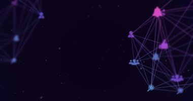 Yıldızlı gece gökyüzünde ağ bağlantıları ve veri işleme animasyonu. Teknoloji, bağlantı, yıldızlar, dijital, bilgi, fütüristik
