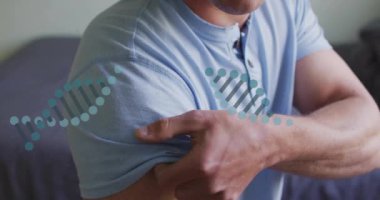 Kolunu bandajla gösteren kişinin üzerinde DNA izi var. Genetik, biyoteknoloji, sağlık, bilim, fütüristik, tıbbi