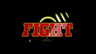 Koyu arkaplanda sarı ışık çizgileri olan bir dövüş metni animasyonu. Eylem, enerji, hareket, dinamik, güçlü, cesur