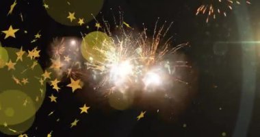 Siyah dekorasyon arka planında ışıldayan noktalar üzerinde mutlu diwali metinlerinin animasyonu. Diwali, şenlik, kutlama ve gelenek konsepti, dijital olarak üretilen video.