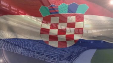 Spor salonundaki boş stadyum koltuklarının üzerinde Hırvat bayrağını canlandırmak. animasyon, ulusal bayrak, kutlama, olay