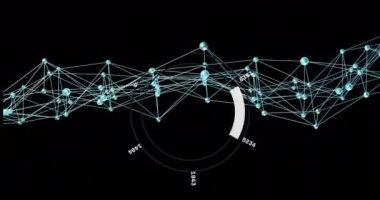 Veri noktaları ve bağlantı çizgileri olan dairesel tablo, ağ analiz animasyonu.