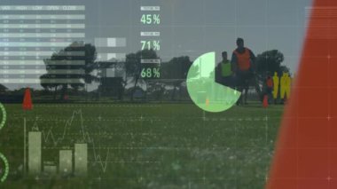 Fitness verileri ve dünya haritası animasyonları sahadaki sporcuların eğitimi üzerine. teknoloji, analiz, egzersiz, spor, performans