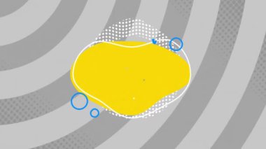 Mavi daireli sarı soyut şekiller ve gri spiral arkaplan üzerindeki noktalar. Geometrik, renkli, modern, sanatsal, tasarım, desen