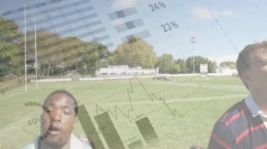 Parkta oynayan farklı insanların finansal veri tablolarını canlandırmak. Finans, animasyon, çeşitlilik, istatistik, eğlence