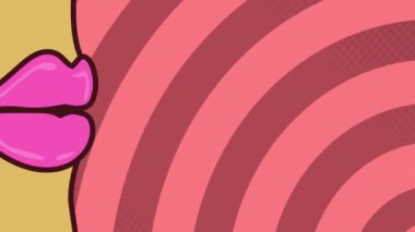 Çizgi roman çizgi romanlarının üzerine bağıran pop sanatları tarzı bir ağız. çizgi roman, retro, canlı, konuşma balonu, parlak renkler, kalın