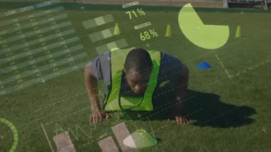 Video üzerinden performans veri analiz animasyonuyla sahada atlet eğitimi. Spor, teknoloji, spor