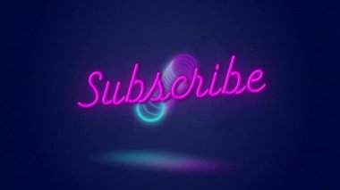 Neon ışıkları koyu arkaplan üzerinde abone metni canlandırıyor. Animasyon, parıltı