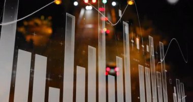 Finansal veri tablosu bulanık ışık arkaplanı üzerine animasyon. Finans, teknoloji, dijital, yatırım, büyüme, analiz