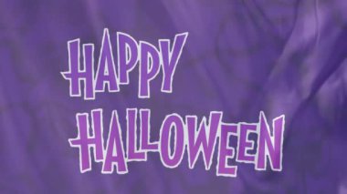 Mor arka planda Cadılar Bayramı animasyonunuz kutlu olsun. Şenlikli, ürkütücü, kutlama, tatil, selamlama, sonbahar