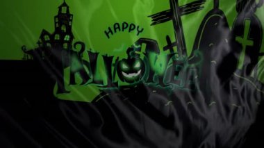 Mutlu Cadılar Bayramı kısa animasyonları, ürkütücü balkabakları ve yeşil bir geçmişi var. Şenlik, kutlama, tatil, sonbahar, dekorasyon, ürpertici