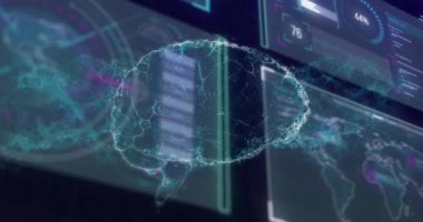Fütürist arayüz animasyonunda holografik elementlerle dijital veriler işleniyor. Teknoloji, yenilik