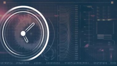 Saat ve veri canlandırması teknik şebeke arka planında canlanıyor. Teknoloji, analiz, zaman, fütüristik, dijital, arayüz