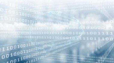 İkili kod ve bulut hesaplama animasyonu bulutlu gökyüzü arka planında. Teknoloji, yenilik, kodlama, veri, sanal, depolama