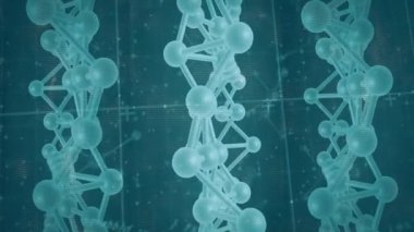 DNA iplikleri ve dijital arkaplanda bilimsel veri işleme animasyonu. Bilim, teknoloji, biyoteknoloji, genetik, araştırma, biyoloji kavramı