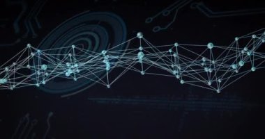 Dijital arayüz üzerinden bağlantı ağı ve veri işleme animasyonu. Teknoloji, siber uzay, bilgi, kodlama, analitik, görselleştirme