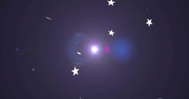 Koyu mavi arka planda parlayan yıldızlı parlak ışık. Soyut, aydınlık, ışıl ışıl, gece, göksel, parıltılı